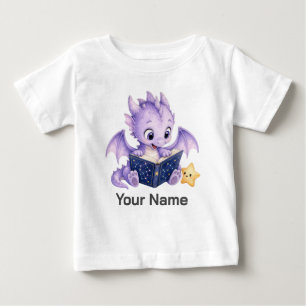 Personalised Cute Dragon Reading Stars Storybook Baby T-Shirt