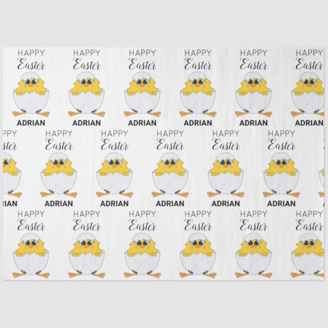 Personalised Cute Easter Egg & Chick Happy Easter  Tissue Paper (Front)