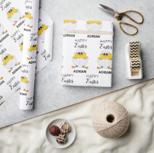 Personalised Cute Easter Egg & Chick Happy Easter Wrapping Paper