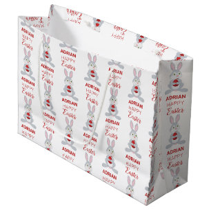 Personalised Cute Easter Rabbit Red Easter Egg  Large Gift Bag
