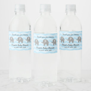 Personalised cute elephant baby shower zig zag water bottle label