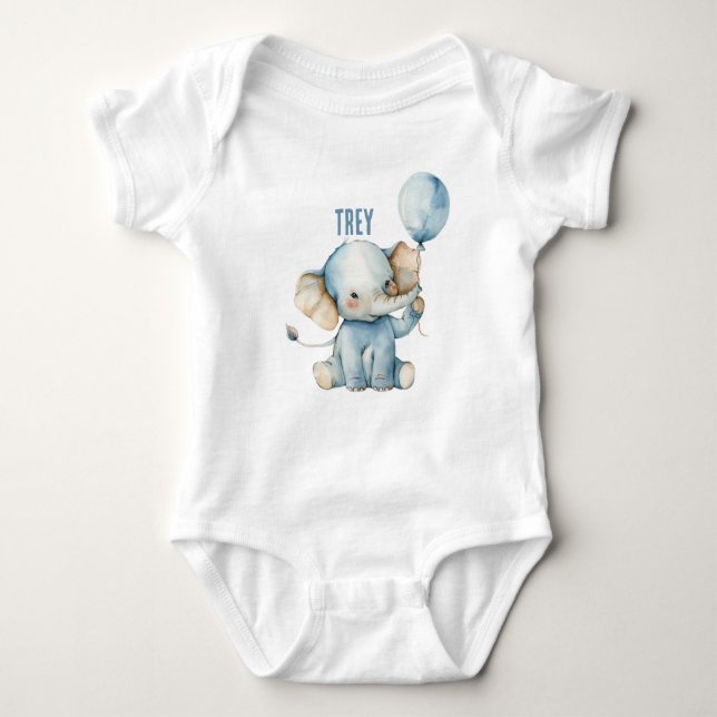Personalised Cute Elephant Balloon Baby  Bodysuit (Front)