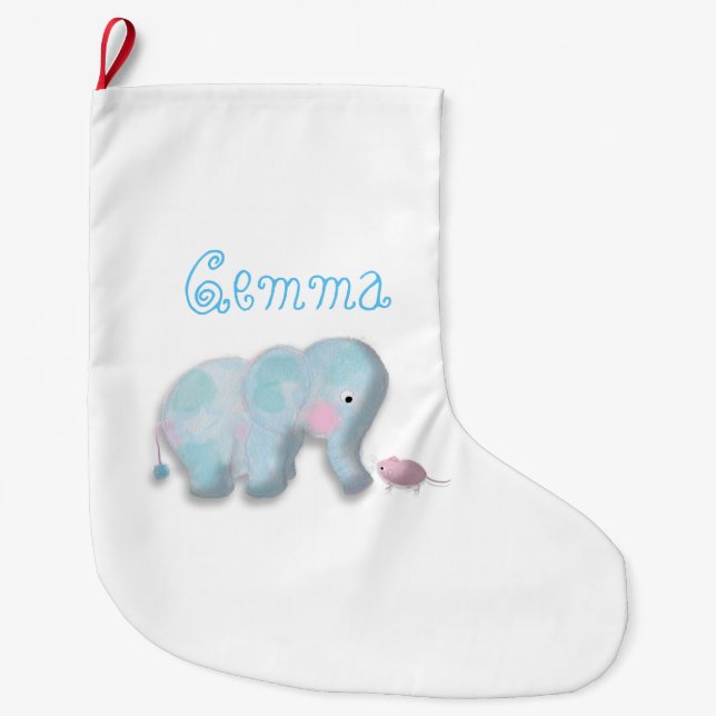 Personalised cute elephant Christmas Stocking (Front)