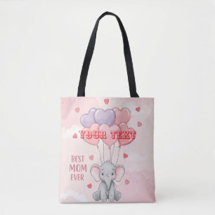 Personalised Cute Elephant Custom Text Gift  Tote Bag