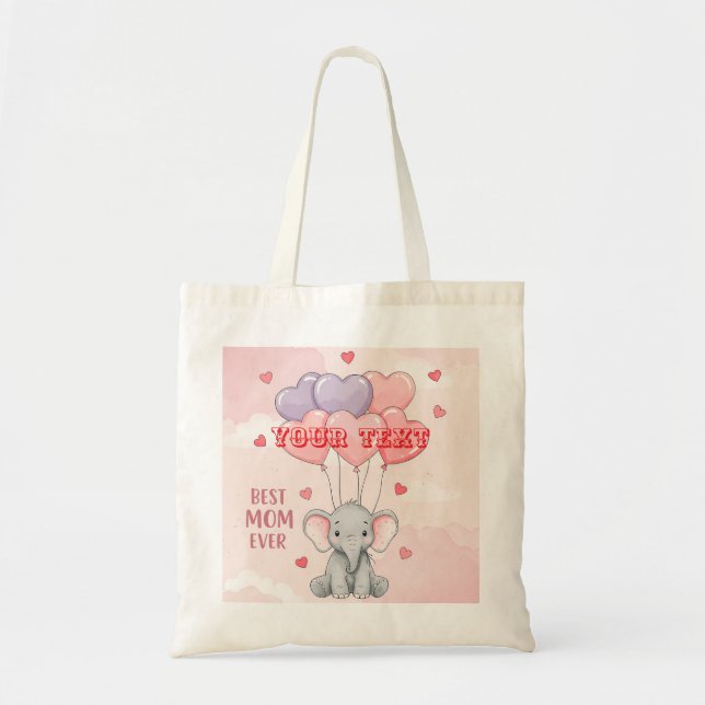 Personalised Cute Elephant Custom Text Gift  Tote Bag (Front)