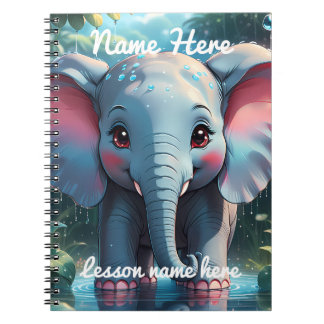 Personalised Cute Elephant in the Rain Notebook