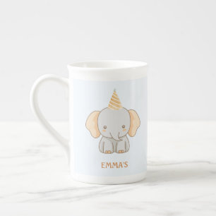 Personalised Cute Elephant Kids Name Bone China Mug