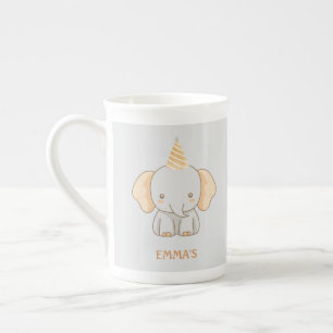Personalised Cute Elephant Kids Name Bone China Mug