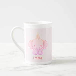 Personalised Cute Elephant Pink Bone China Mug