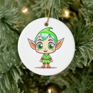 Personalised Cute Elf Christmas Ceramic Ornament