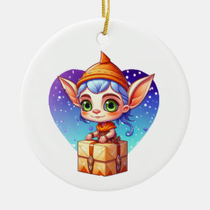 Personalised Cute Elf Christmas Ceramic Ornament