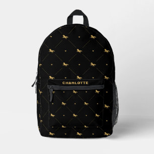Personalised Cute Equestrian Horse Pattern Black Printed Backpack