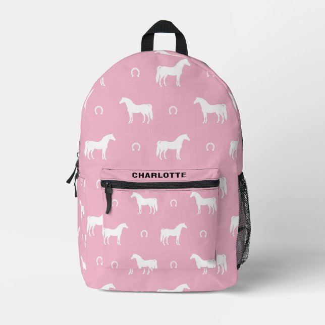 Personalised Cute Equestrian Horse Pattern Pink Printed Backpack (Front)