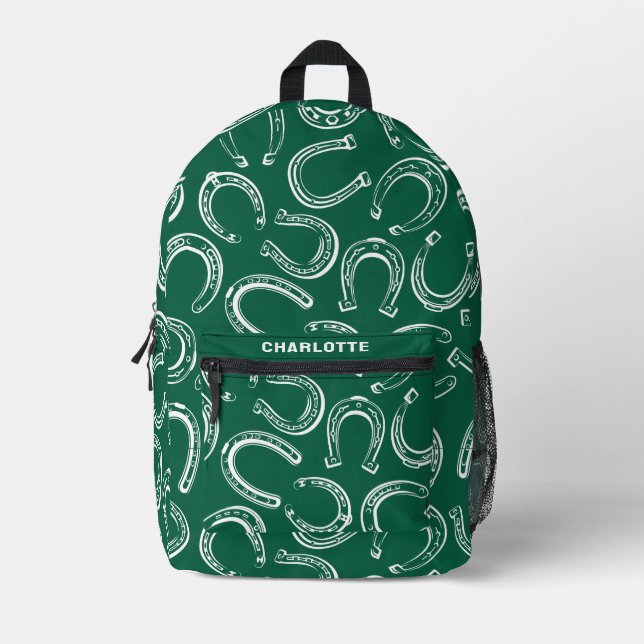 Personalised Cute Equestrian Horseshoe Pattern Printed Backpack (Front)