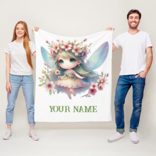 Personalised Cute Fairy & Floral Wreath Fleece Blanket