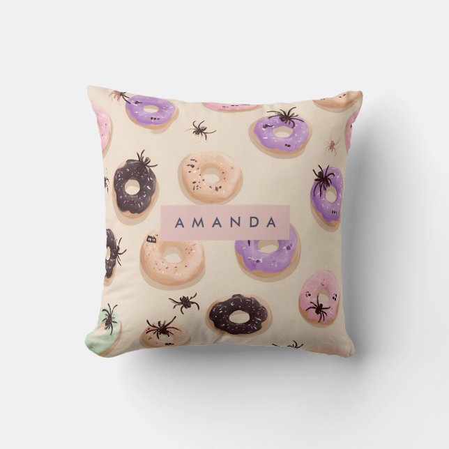 Personalised Cute Fall Halloween Doughnut Spider Cushion (Front)