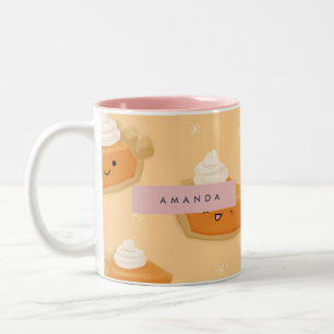 Personalised Cute Fall Pumpkin Pie Whipped Cream Two-Tone Coffee Mug