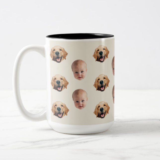 Personalised Cute Family Face 2 Photos Mug (Left)