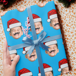 Personalised Cute Family Face Santa Hat Photo Xmas Wrapping Paper