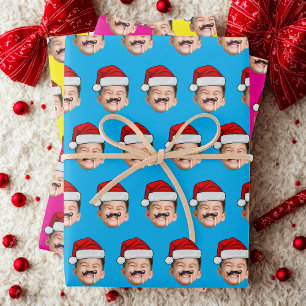 Personalised Cute Family Face Santa Hat Photo Xmas Wrapping Paper Sheet