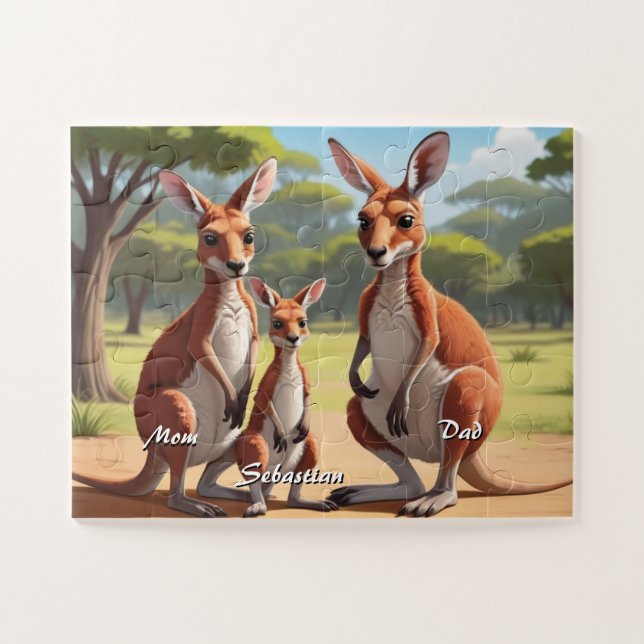 Personalised Cute Family Kangaroo Jigsaw Puzzle (Horizontal)
