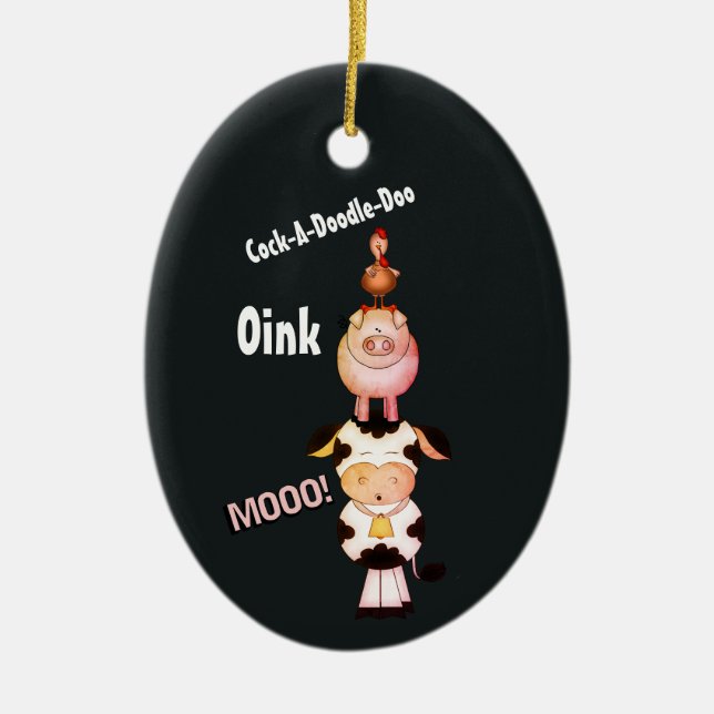 Personalised Cute Farm Animals 1st Christmas Ceramic Ornament (Front)