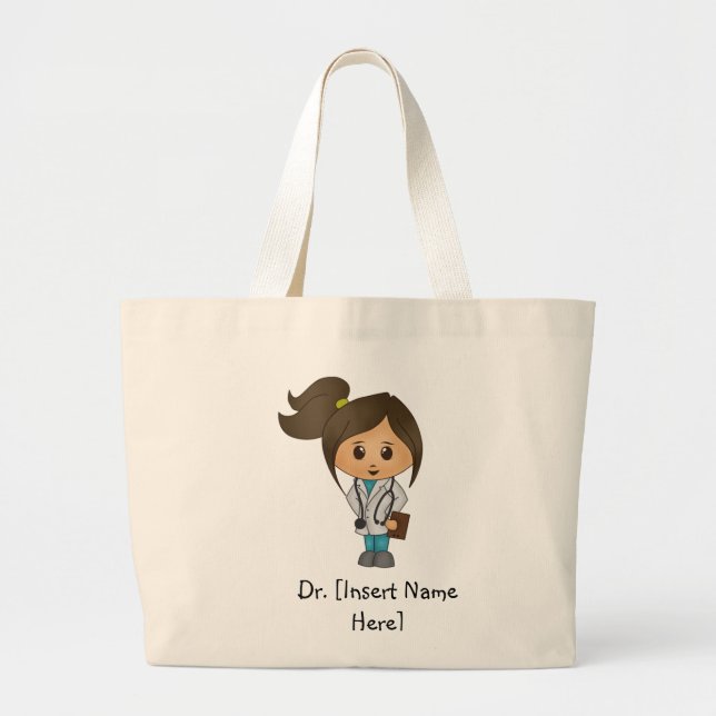Personalised Cute Female Brunette Doctor Tote Bag (Front)