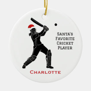 Personalised Cute Female Playing Cricket Santa Hat Ceramic Ornament