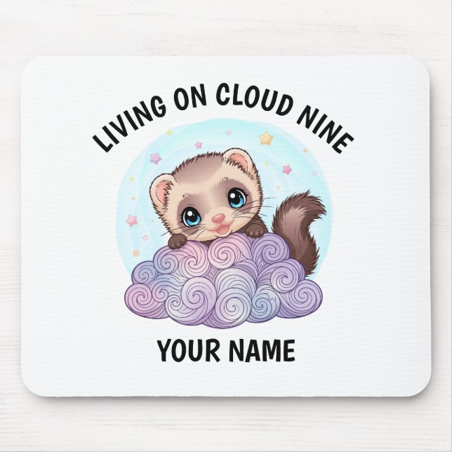 Personalised Cute Ferret Mouse Pad with Custom Tex (Front)