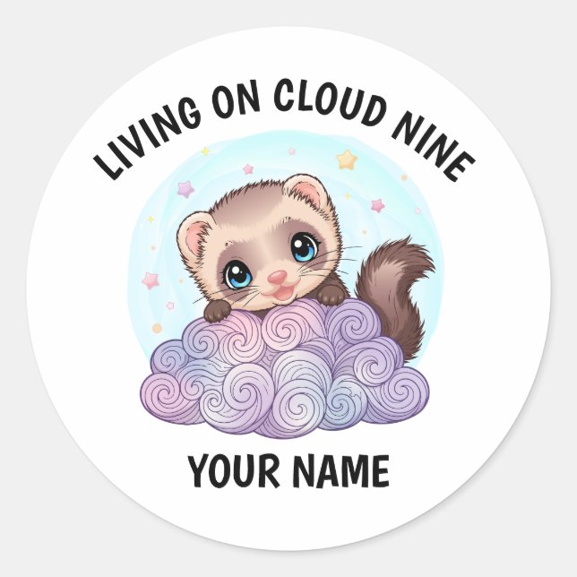 Personalised Cute Ferret Sticker with Custom Text (Front)