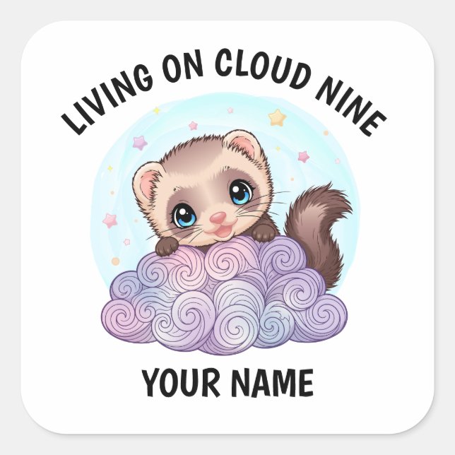 Personalised Cute Ferret Sticker with Custom Text (Front)