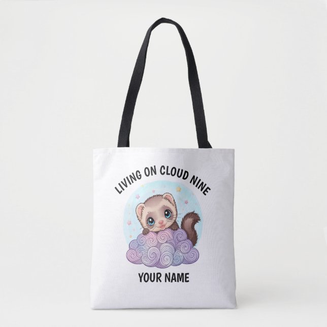Personalised Cute Ferret Tote Bag with Custom Text (Front)