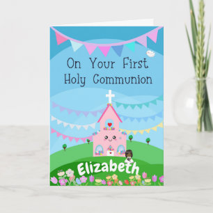 Personalised cute First Holy Communion Card -girl