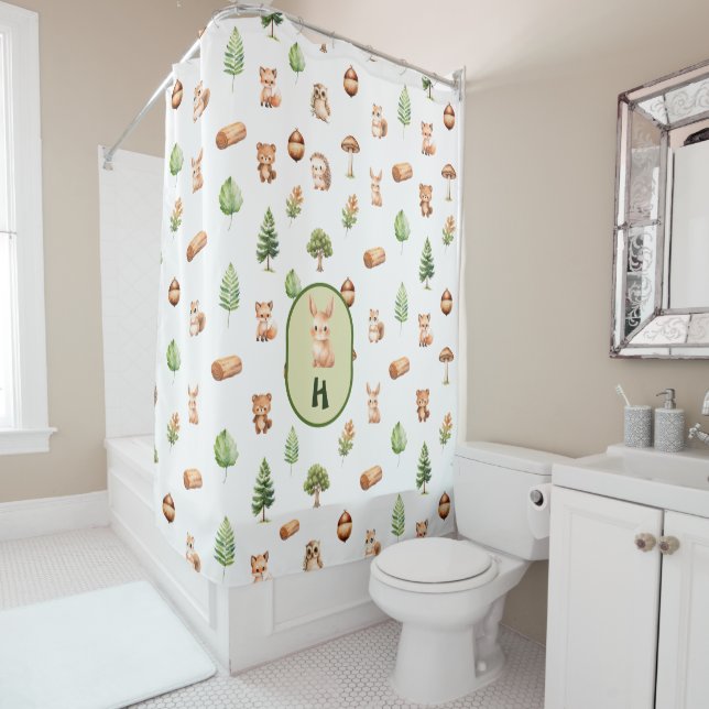 Personalised Cute Forest Animals Pattern Shower Curtain (In Situ)