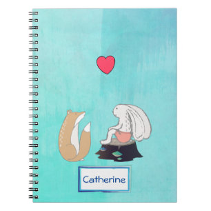 Personalised Cute Fox and Rabbit Illustration Notebook