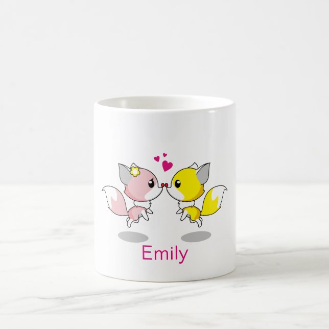 Personalised Cute Fox in Yellow & Pink with Heart Coffee Mug (Center)