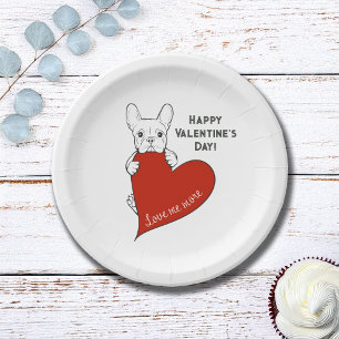 Personalised Cute French Bulldog with a Red Heart Paper Plate