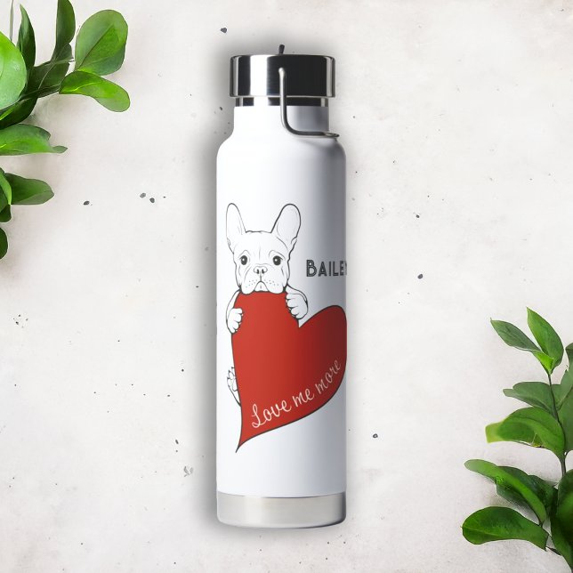 Personalised Cute Frenchie Dog Red Heart Water Bottle (Creator Uploaded)