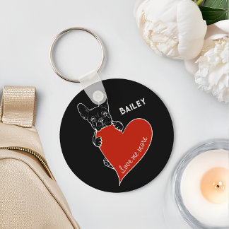 Personalised Cute Frenchie Dog with a Red Heart Key Ring