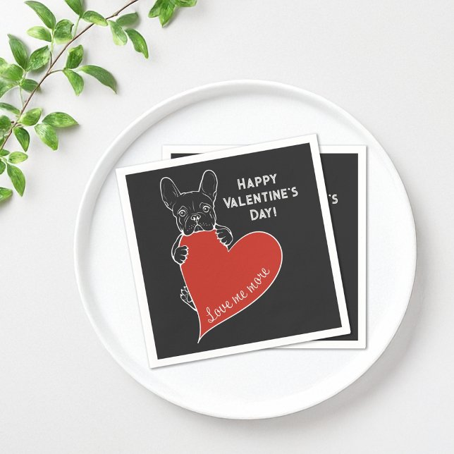 Personalised Cute Frenchie Dog with a Red Heart Napkin (Creator Uploaded)