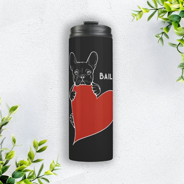 Personalised Cute Frenchie Dog with a Red Heart Thermal Tumbler (Creator Uploaded)