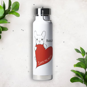 Personalised Cute Frenchie Dog with a Red Heart Water Bottle
