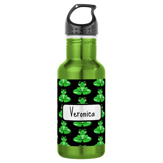Personalised Cute Frog | Name in Heart 532 Ml Water Bottle (Front)