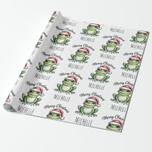 Personalised Cute Frog Santa Hat Christmas         Wrapping Paper