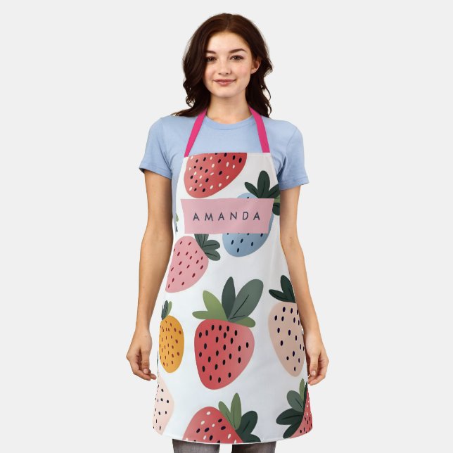 Personalised Cute Fruit Strawberry Pattern Apron (Worn)
