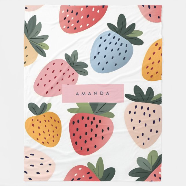 Personalised Cute Fruit Strawberry Pattern Fleece Blanket (Front)