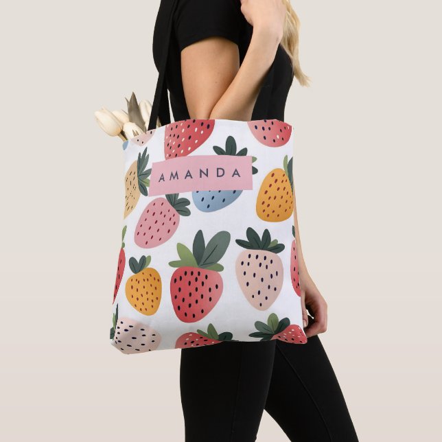 Personalised Cute Fruit Strawberry Pattern Tote Bag (Close Up)