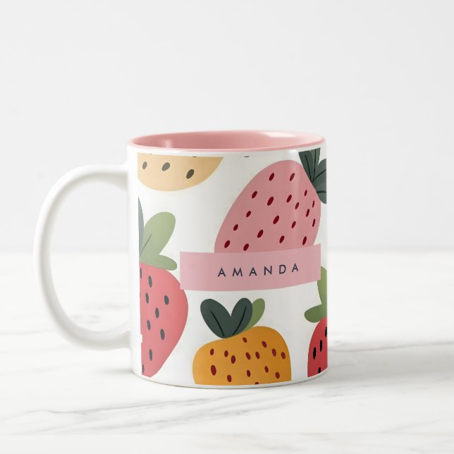 Personalised Cute Fruit Strawberry Pattern Two-Tone Coffee Mug (Left)