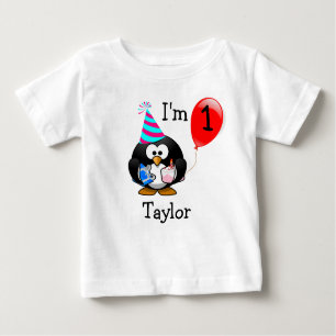 Personalised Cute Funny 1st Birthday Party Penguin Baby T-Shirt