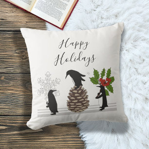 Personalised Cute Funny Christmas Penguin Cushion